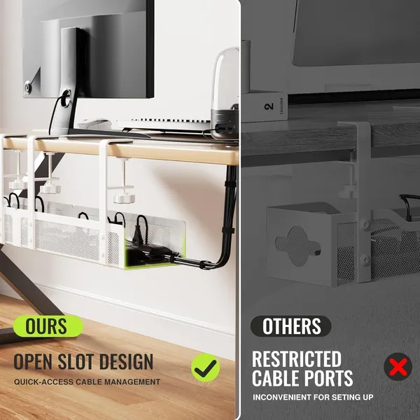 White_[Upgraded]_2_Pack_Cable_Management_Under_Desk_Tray_27.6"_No_Drill_Open_Slots_Cable_Management_Tray_Cord_Wire_Organizer_Box_With_Clamp_For_Table_Thickness_Up_To_3"_-_No_Desk_Damage_
