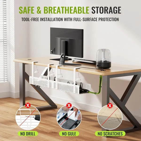White_[Upgraded]_2_Pack_Cable_Management_Under_Desk_Tray_27.6"_No_Drill_Open_Slots_Cable_Management_Tray_Cord_Wire_Organizer_Box_With_Clamp_For_Table_Thickness_Up_To_3"_-_No_Desk_Damage_