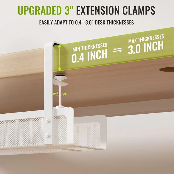 White_[Upgraded]_2_Pack_Cable_Management_Under_Desk_Tray_27.6"_No_Drill_Open_Slots_Cable_Management_Tray_Cord_Wire_Organizer_Box_With_Clamp_For_Table_Thickness_Up_To_3"_-_No_Desk_Damage_