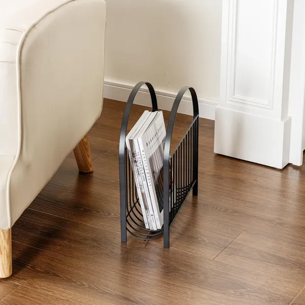White_Mid_Century_Metal_Wire_Magazine_Rack_Matte_Finish_Rectangular_Tabletop_Or_Floor_Standing_Engineered_Wood_Modern_Style