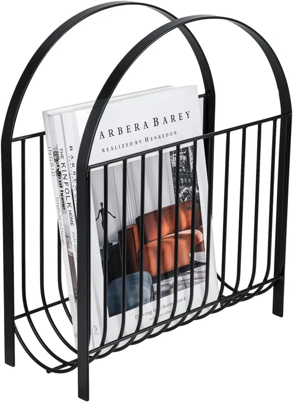 White_Mid_Century_Metal_Wire_Magazine_Rack_Matte_Finish_Rectangular_Tabletop_Or_Floor_Standing_Engineered_Wood_Modern_Style