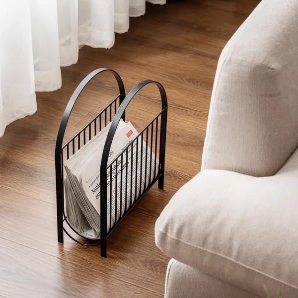 White_Mid_Century_Metal_Wire_Magazine_Rack_Matte_Finish_Rectangular_Tabletop_Or_Floor_Standing_Engineered_Wood_Modern_Style