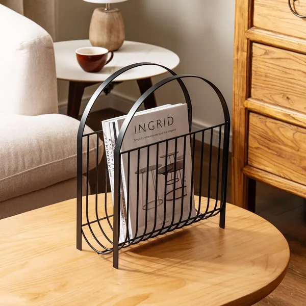 White_Mid_Century_Metal_Wire_Magazine_Rack_Matte_Finish_Rectangular_Tabletop_Or_Floor_Standing_Engineered_Wood_Modern_Style