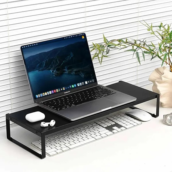 Black_Extendable_Metal_Monitor_Stand_For_Desk_Multi-Purpose_Laptop_Riser_Adjustable_Length_11.6-21.3_Inch__office_Desktop_Shelf_Organizer_For_Computer/Laptop/Pc/Printer/Tv(1_Tier)