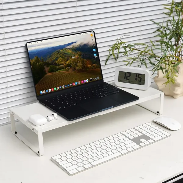 White_Extendable_Metal_Monitor_Stand_For_Desk_Multi-Purpose_Laptop_Riser_Adjustable_Length_11.6-21.3_Inch__office_Desktop_Shelf_Organizer_For_Computer/Laptop/Pc/Printer/Tv(1_Tier)