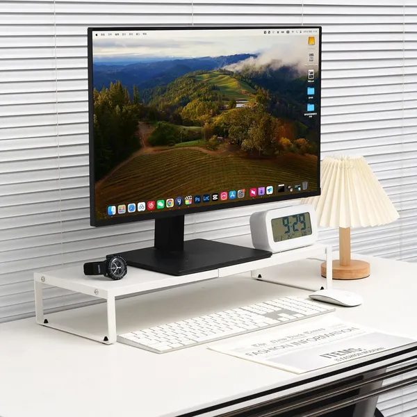 White_Extendable_Metal_Monitor_Stand_For_Desk_Multi-Purpose_Laptop_Riser_Adjustable_Length_11.6-21.3_Inch__office_Desktop_Shelf_Organizer_For_Computer/Laptop/Pc/Printer/Tv(1_Tier)