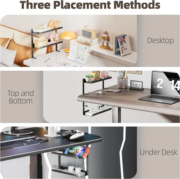 Black_Under_Desk_Cable_Management_Double_Tray_Metal_Mesh_Cord_Organizer_With_U_Clamp_Mount_Adjustable_Hole_Cable_Tray_With_Wire_Management_Cable_Raceway_For_Home_Office_Standing_Desk_(Double_Tray)