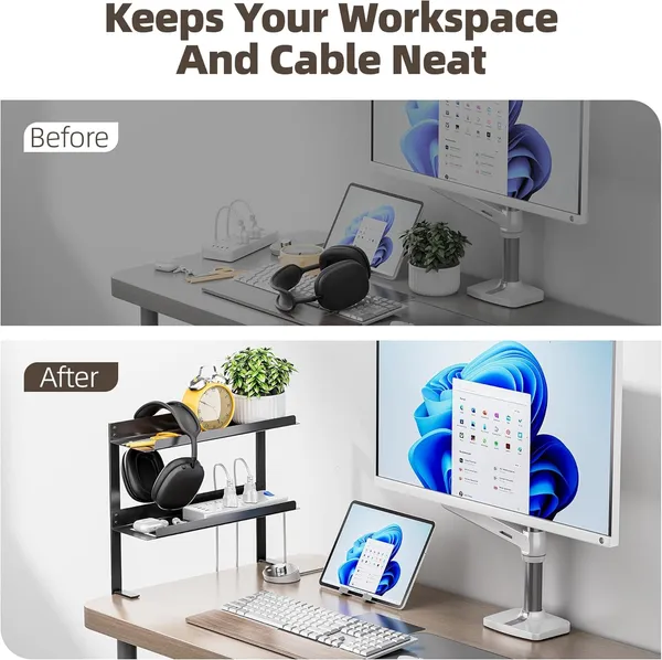 Black_Under_Desk_Cable_Management_Double_Tray_Metal_Mesh_Cord_Organizer_With_U_Clamp_Mount_Adjustable_Hole_Cable_Tray_With_Wire_Management_Cable_Raceway_For_Home_Office_Standing_Desk_(Double_Tray)