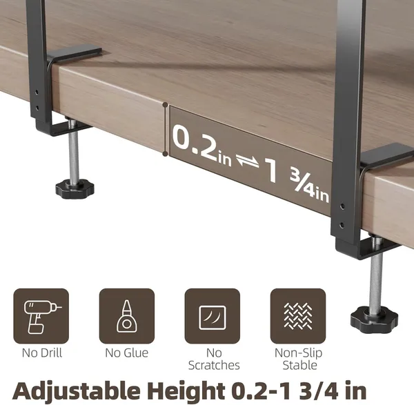 Black_Under_Desk_Cable_Management_Double_Tray_Metal_Mesh_Cord_Organizer_With_U_Clamp_Mount_Adjustable_Hole_Cable_Tray_With_Wire_Management_Cable_Raceway_For_Home_Office_Standing_Desk_(Double_Tray)