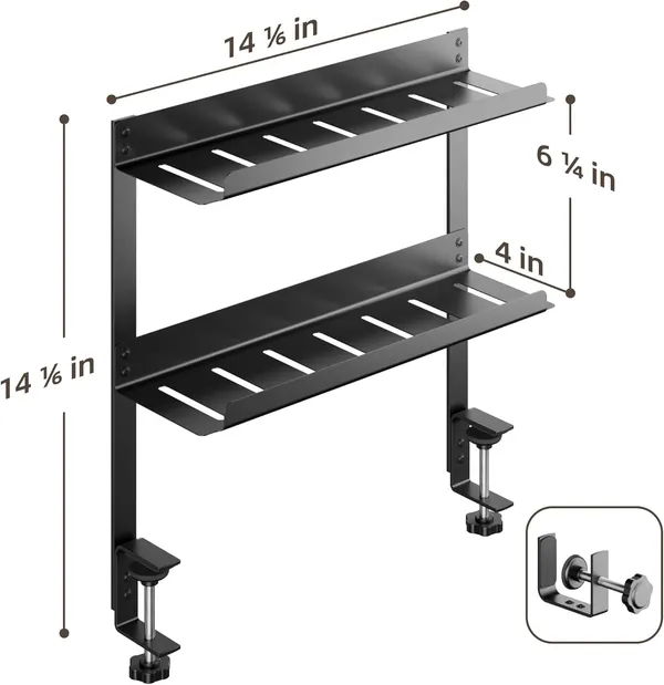 Black_Under_Desk_Cable_Management_Double_Tray_Metal_Mesh_Cord_Organizer_With_U_Clamp_Mount_Adjustable_Hole_Cable_Tray_With_Wire_Management_Cable_Raceway_For_Home_Office_Standing_Desk_(Double_Tray)