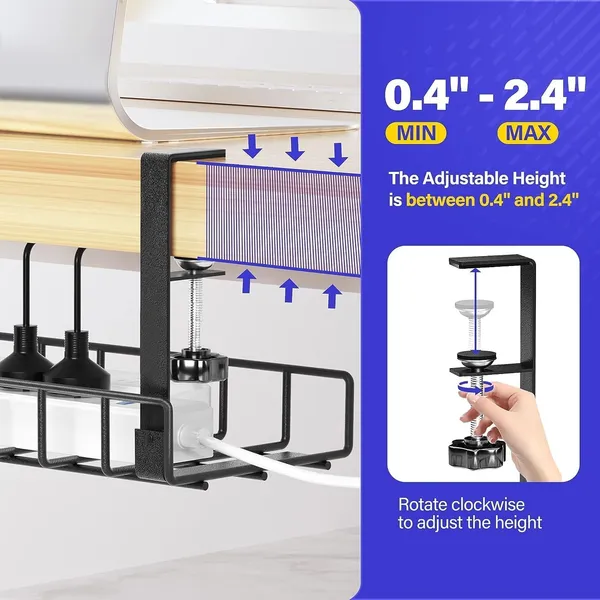 Black_Cable_Tray_2-Pack_No_Drill_Wire_Management_Rack_With_Clamp_|_Under_Desk_Organizer_For_Cords_Power_Strips_&_Accessories_|_Metal_|_No_Damage_To_Desk