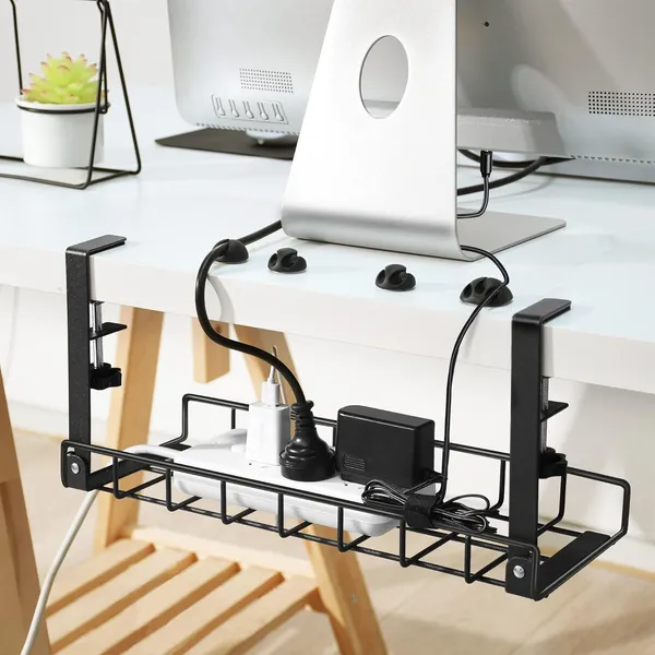 Black_Cable_Tray_2-Pack_No_Drill_Wire_Management_Rack_With_Clamp_|_Under_Desk_Organizer_For_Cords_Power_Strips_&_Accessories_|_Metal_|_No_Damage_To_Desk