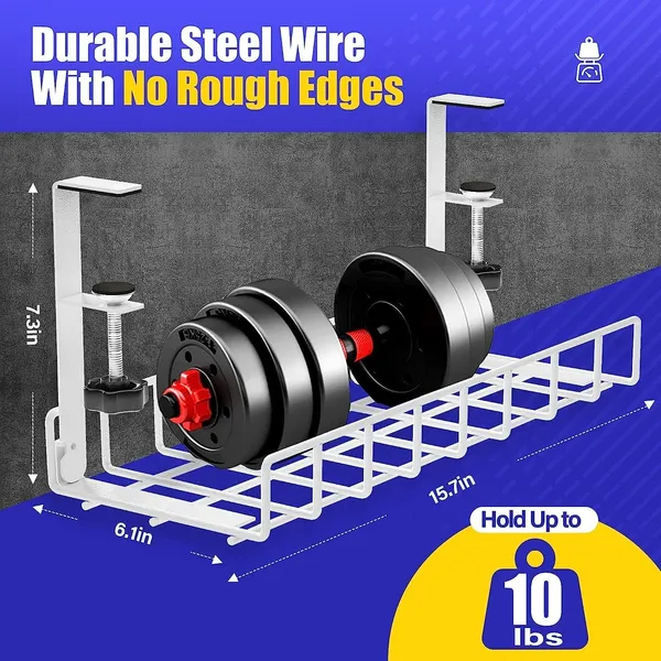 White_Cable_Tray_2-Pack_No_Drill_Wire_Management_Rack_With_Clamp_|_Under_Desk_Organizer_For_Cords_Power_Strips_&_Accessories_|_Metal_|_No_Damage_To_Desk