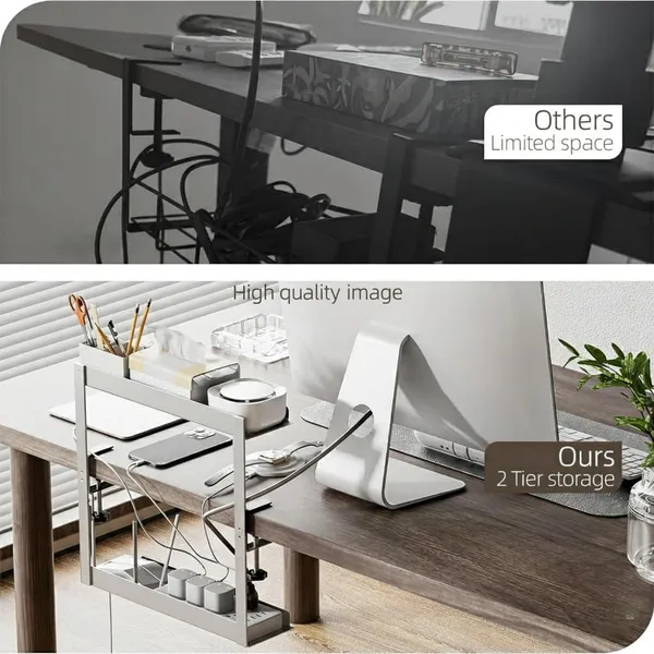 Black_Gi_Galvanized_Steel_Under_Desk_Cable_Management_Double_Tray_Silver_Finish_Heavy-Duty_Cord_Organizer_With_U_Clamp_Mount_Adjustable_Hod_For_Home_Office_Standing_Desk_&_Gaming_Setup