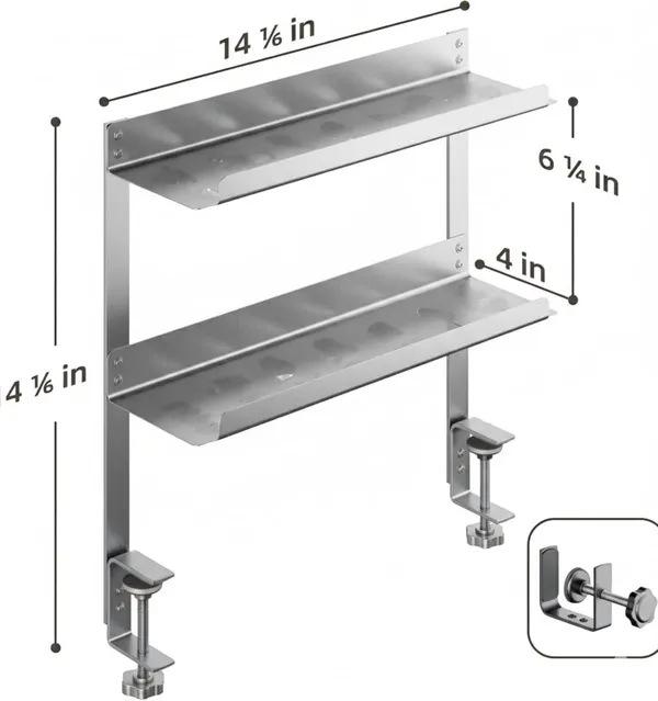 Black_Gi_Galvanized_Steel_Under_Desk_Cable_Management_Double_Tray_Silver_Finish_Heavy-Duty_Cord_Organizer_With_U_Clamp_Mount_Adjustable_Hod_For_Home_Office_Standing_Desk_&_Gaming_Setup