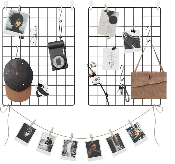 Black_Wall_Grid_For_Photo_Metal_Wall_Grid_Panel_Diy_Wire_Photo_Hanging_Display_Set_Of_2_With_S_Hook_Clip_Hemp_Cord_16.5_X_12.2_Inches