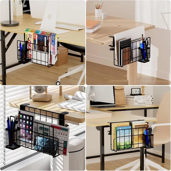 Black_Desk_Side_Storage_Vertical_Laptop_Stand_Laptop_Holder_Desk_With_Pen_Holder_Clamp_On_Shelf
