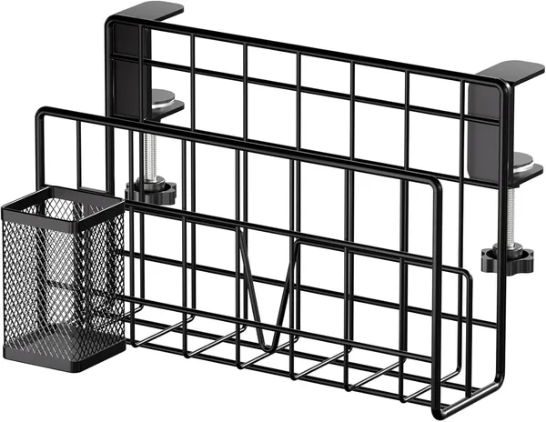 Black_Desk_Side_Storage_Vertical_Laptop_Stand_Laptop_Holder_Desk_With_Pen_Holder_Clamp_On_Shelf