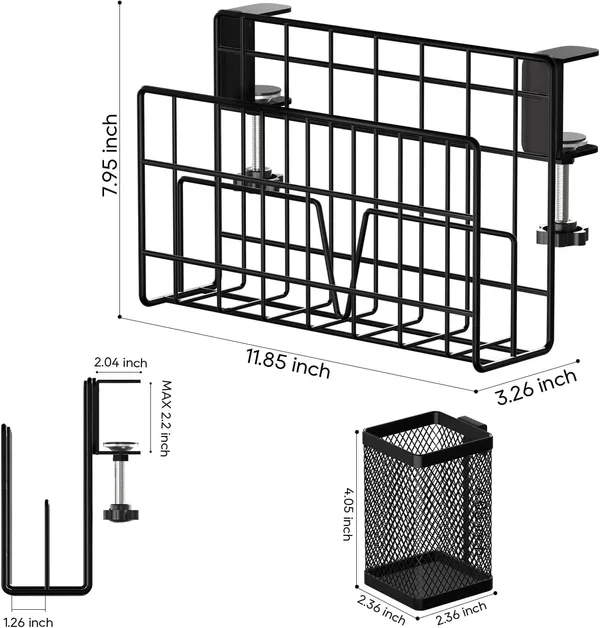 Black_Desk_Side_Storage_Vertical_Laptop_Stand_Laptop_Holder_Desk_With_Pen_Holder_Clamp_On_Shelf