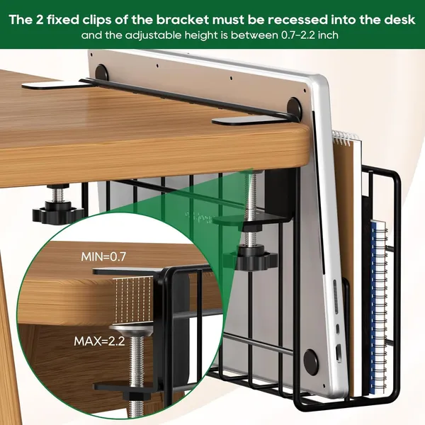 Black_Desk_Side_Storage_Vertical_Laptop_Stand_Laptop_Holder_Desk_With_Pen_Holder_Clamp_On_Shelf