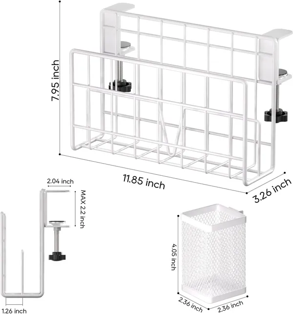 White_Desk_Side_Storage_Vertical_Laptop_Stand_Laptop_Holder_Desk_With_Pen_Holder_Clamp_On_Shelf
