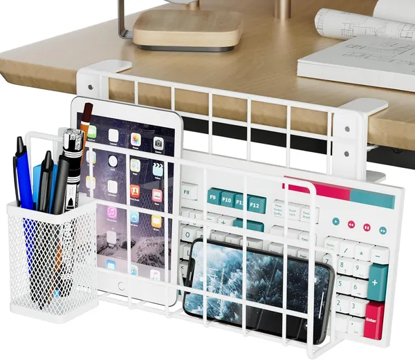 White_Desk_Side_Storage_Vertical_Laptop_Stand_Laptop_Holder_Desk_With_Pen_Holder_Clamp_On_Shelf