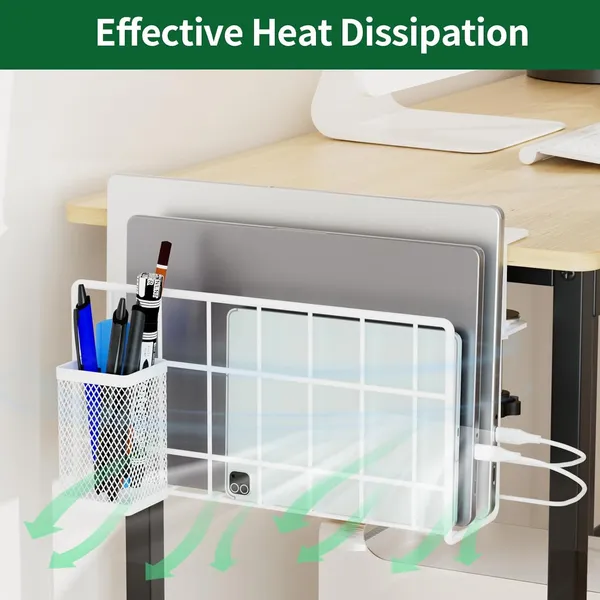White_Desk_Side_Storage_Vertical_Laptop_Stand_Laptop_Holder_Desk_With_Pen_Holder_Clamp_On_Shelf