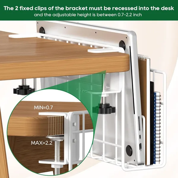 White_Desk_Side_Storage_Vertical_Laptop_Stand_Laptop_Holder_Desk_With_Pen_Holder_Clamp_On_Shelf