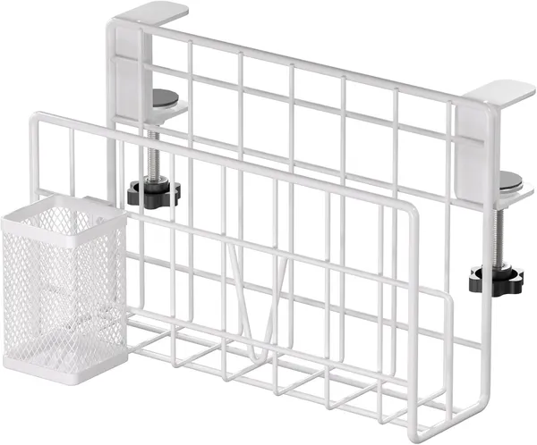 White_Desk_Side_Storage_Vertical_Laptop_Stand_Laptop_Holder_Desk_With_Pen_Holder_Clamp_On_Shelf