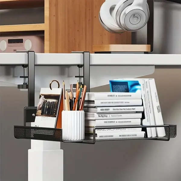 Black_No-Drill_Under_Desk_Cable_Management_Tray_-_Metal_Wire_Mesh_With_Mounting_Clips_Space-Saving_Organizer_For_Home_Office_Bedroom_Living_Room_-_Easy_Install_Reusable_Desk_&_Drawer_Organizer