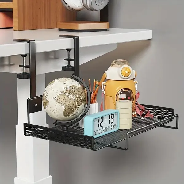 Black_No-Drill_Under_Desk_Cable_Management_Tray_-_Metal_Wire_Mesh_With_Mounting_Clips_Space-Saving_Organizer_For_Home_Office_Bedroom_Living_Room_-_Easy_Install_Reusable_Desk_&_Drawer_Organizer