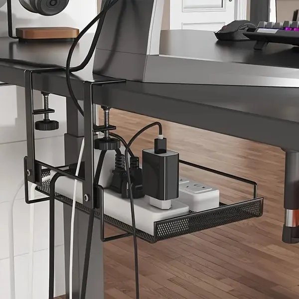 Black_No-Drill_Under_Desk_Cable_Management_Tray_-_Metal_Wire_Mesh_With_Mounting_Clips_Space-Saving_Organizer_For_Home_Office_Bedroom_Living_Room_-_Easy_Install_Reusable_Desk_&_Drawer_Organizer