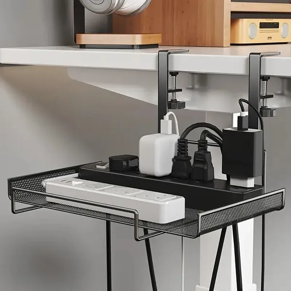 Black_No-Drill_Under_Desk_Cable_Management_Tray_-_Metal_Wire_Mesh_With_Mounting_Clips_Space-Saving_Organizer_For_Home_Office_Bedroom_Living_Room_-_Easy_Install_Reusable_Desk_&_Drawer_Organizer