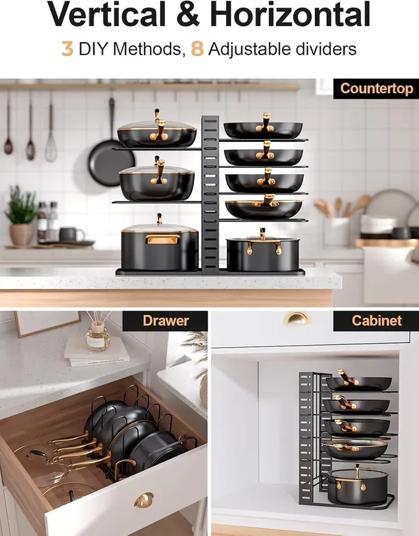 Black_8-Tier_Pots_And_Pans_Organizer_Rack_Under_Cabinet_15_Heightkitchen_Cabinet_Organizers_And_Storage_Light-Duty_Adjustable_Pot_Racks_Pan_Organizers_(Standard-15_H-)