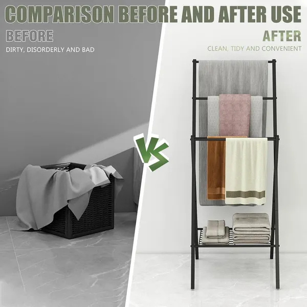 Black_Freestanding_Towel_Rack,43.7InchTall_4_Layer_Towel_Holder,_Blanket_Ladders_for_Living_Room,Bathroom,Blanket_Rack_with_Storage