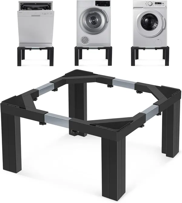 Black_Steel_Laundry_Pedestal_Heavy_Duty_Washing_Machine_Stand_Adjustable_Refrigerator_Base_12_Inch_Height_21-29_Inch_Universal_Appliance_Stand_4_Strong_Feet_Multi-Functional