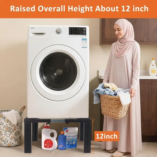 Black_Steel_Laundry_Pedestal_Heavy_Duty_Washing_Machine_Stand_Adjustable_Refrigerator_Base_12_Inch_Height_21-29_Inch_Universal_Appliance_Stand_4_Strong_Feet_Multi-Functional