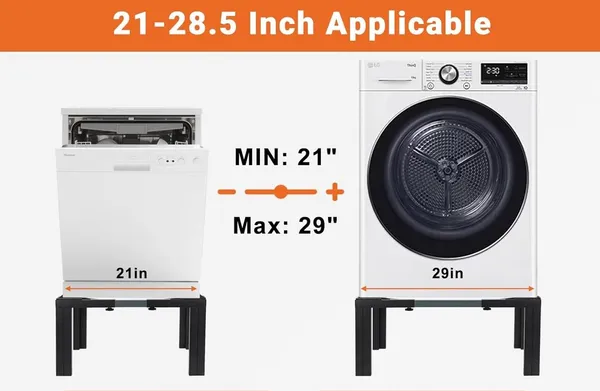 Black_Steel_Laundry_Pedestal_Heavy_Duty_Washing_Machine_Stand_Adjustable_Refrigerator_Base_12_Inch_Height_21-29_Inch_Universal_Appliance_Stand_4_Strong_Feet_Multi-Functional
