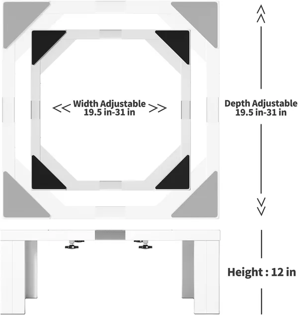 White_Steel_Laundry_Pedestal_Heavy_Duty_Washing_Machine_Stand_Adjustable_Refrigerator_Base_12_Inch_Height_21-29_Inch_Universal_Appliance_Stand_4_Strong_Feet_Multi-Functional
