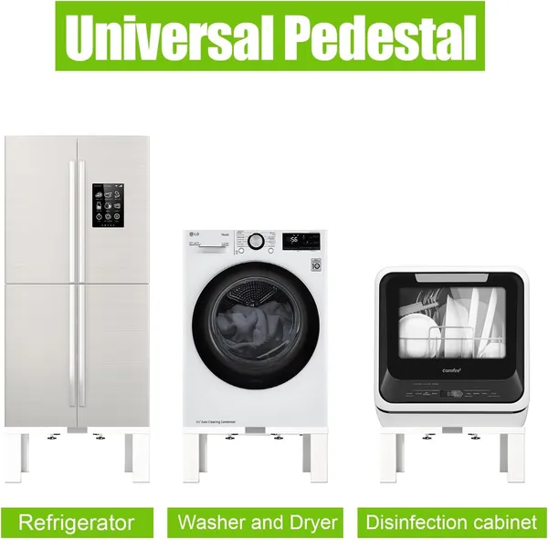 White_Steel_Laundry_Pedestal_Heavy_Duty_Washing_Machine_Stand_Adjustable_Refrigerator_Base_12_Inch_Height_21-29_Inch_Universal_Appliance_Stand_4_Strong_Feet_Multi-Functional