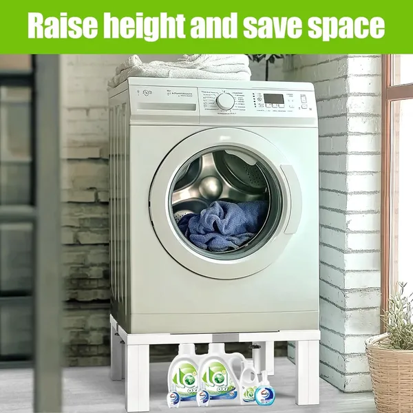 White_Steel_Laundry_Pedestal_Heavy_Duty_Washing_Machine_Stand_Adjustable_Refrigerator_Base_12_Inch_Height_21-29_Inch_Universal_Appliance_Stand_4_Strong_Feet_Multi-Functional