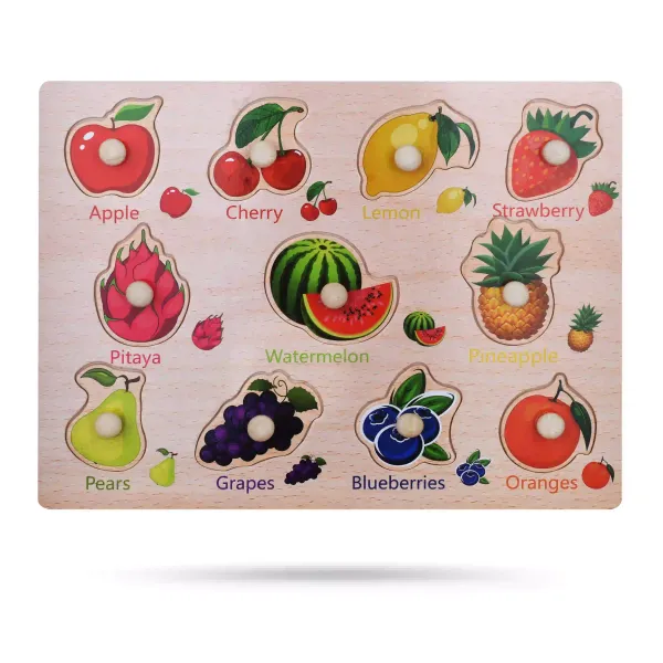 Multicolor_Fruits_Puzzle_With_Image_/_Wooden_Grab_Board_|_Educational_Toys_For_Kids