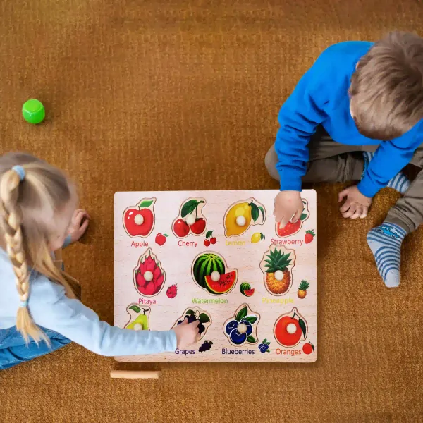 Multicolor_Fruits_Puzzle_With_Image_/_Wooden_Grab_Board_|_Educational_Toys_For_Kids