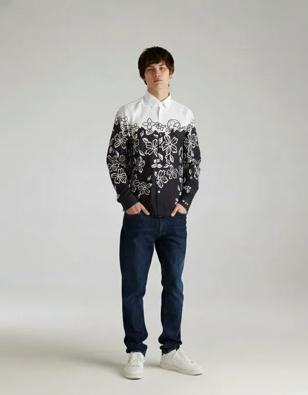 White_&_Black_Premium_Cotton_Casual_Printed_Shirt_For_Men