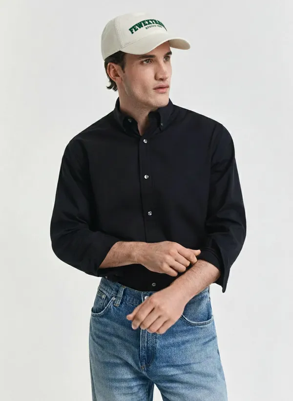 Black_Premium_Cotton_Casual_Oxford_Shirt_For_Men