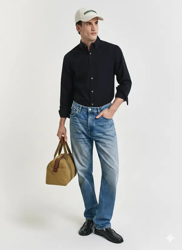 Black_Premium_Cotton_Casual_Oxford_Shirt_For_Men