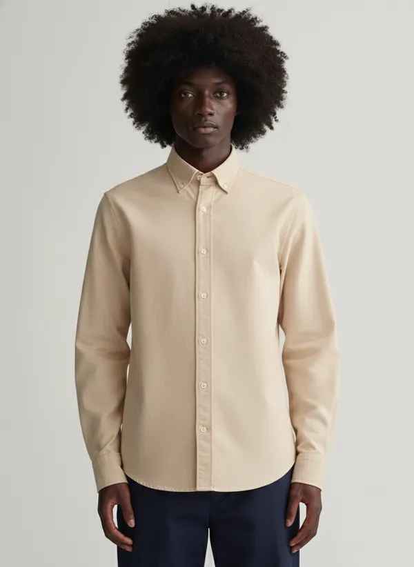 Beige_Premium_Cotton_Casual_Oxford_Shirt_For_Men