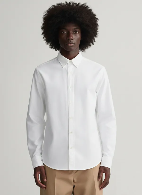 White_Premium_Cotton_Casual_Oxford_Shirt_For_Men