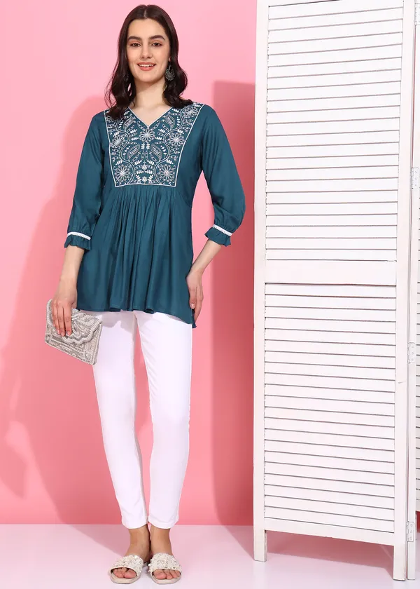 Rama_Green_Embroidered_Kurti_Rayon_For_Women