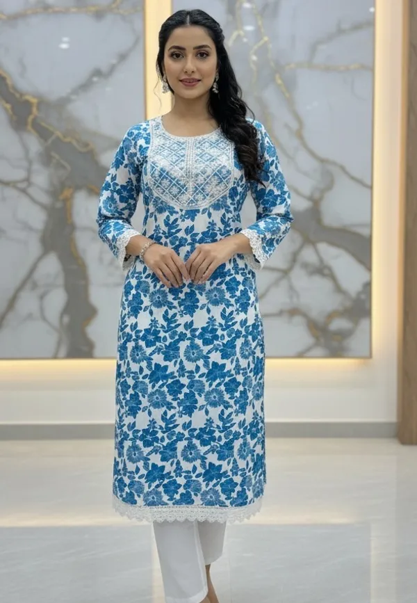 Blue_Floral_Lace_Sequin_Kurti_Viscose_Rayon_For_Women